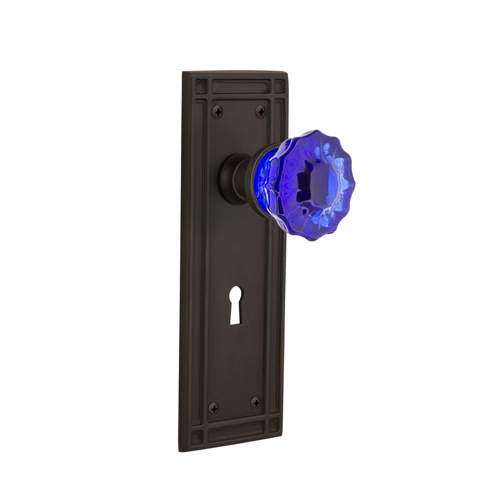 Nostalgic Warehouse MISCRC Colored Crystal Mission Plate Interior Mortise Crystal Cobalt Glass Door Knob in Oil-Rubbed Bronze